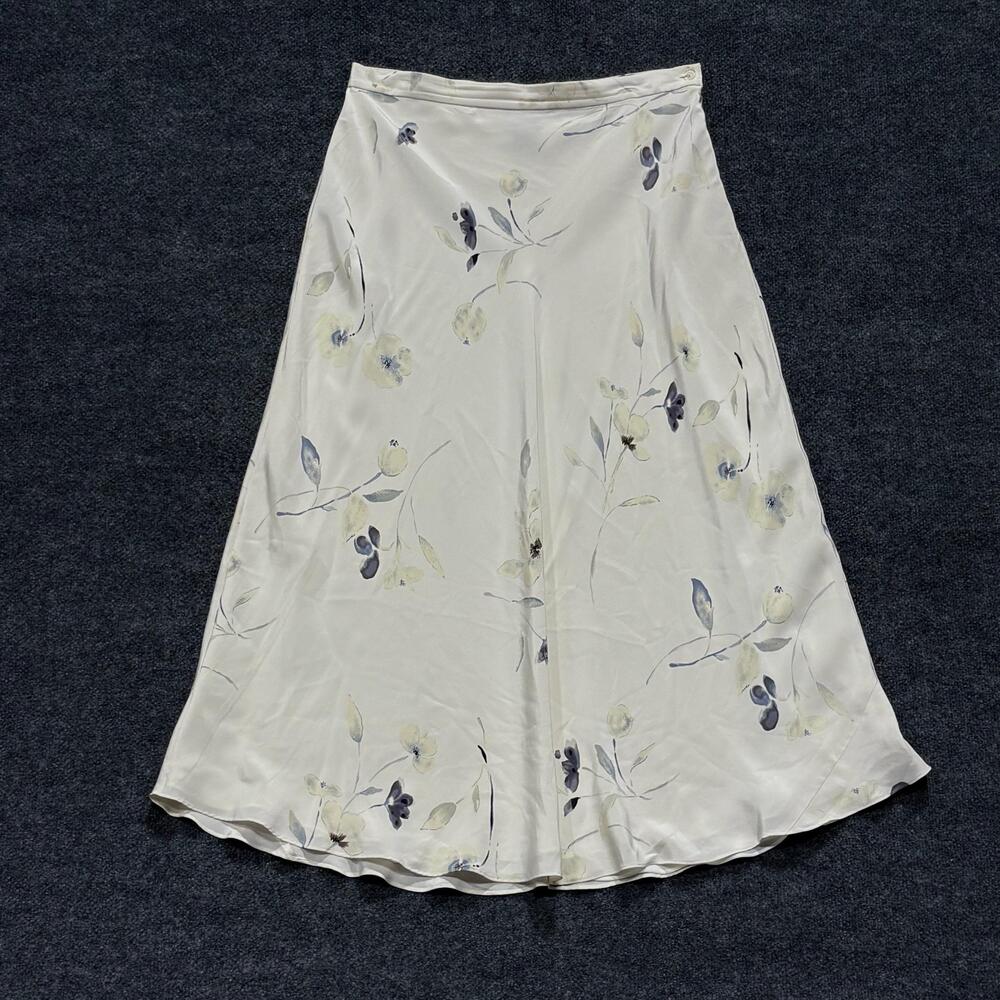 C'EST CITY Skirt Womens 16 Off White Floral Silk Satin A Line Maxi Long Lined